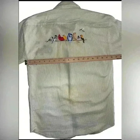 Vintage MiLi designsPinstriped Button-Up Shirt with  Embroidered Birds - Picture 9 of 10